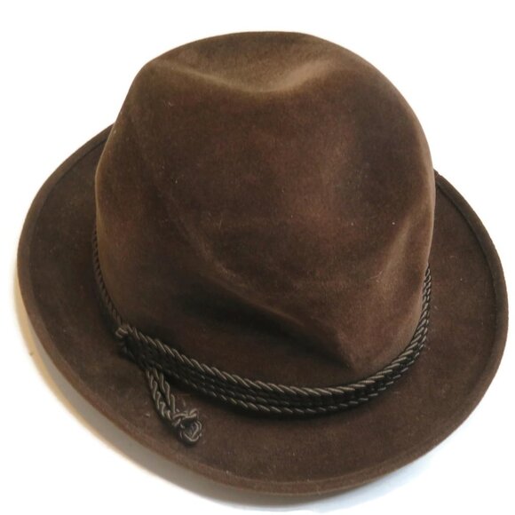 Biltmore Velurin Dark Brown Leather Fedora Hat Mens 7 1/8 Vintage Brim USA - Picture 1 of 12